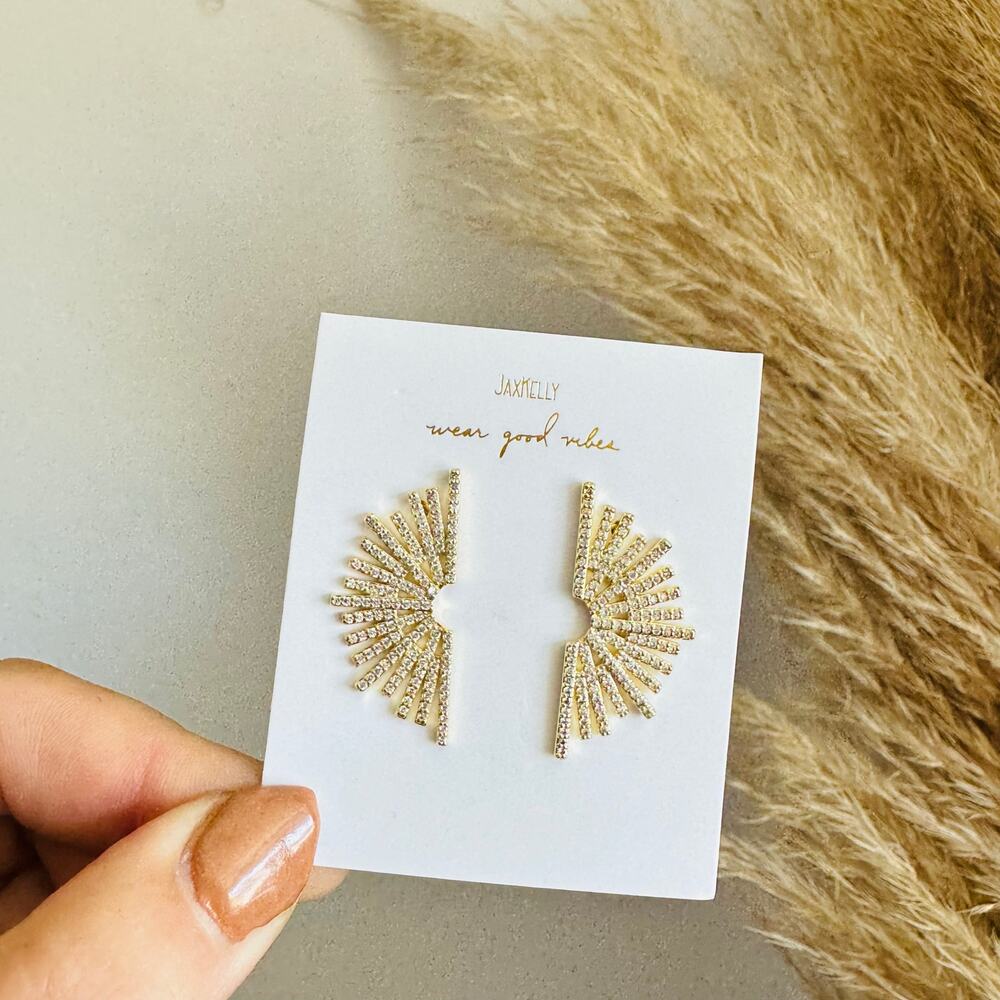 NEW 18kt Gold White Handmade Starbust Sunburst CZ Pave Stone Stud Earrings